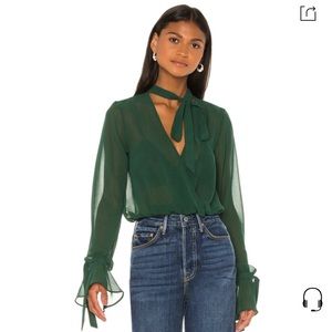 X Revolve Joli Tie Cuff Blouse In Forest Green